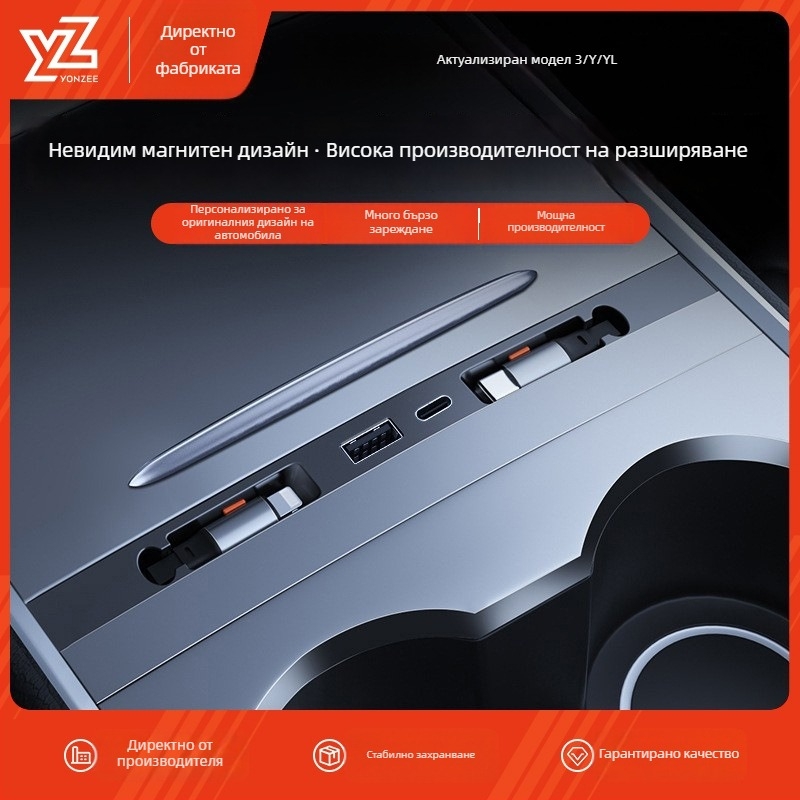 USB заряден хъб за централната конзола на Tesla Model 3/Y – мини, ABS, Snap-on