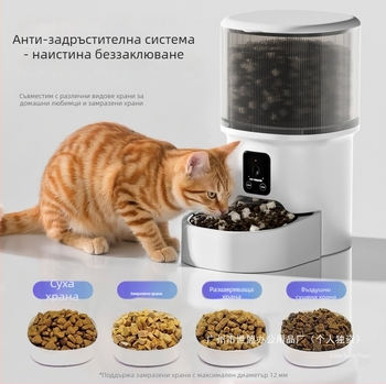 Умен автоматичен подхранвач за домашни любимци с контрол чрез приложение, таймер за порции, камера, разглобяем дизайн за котки и кучета