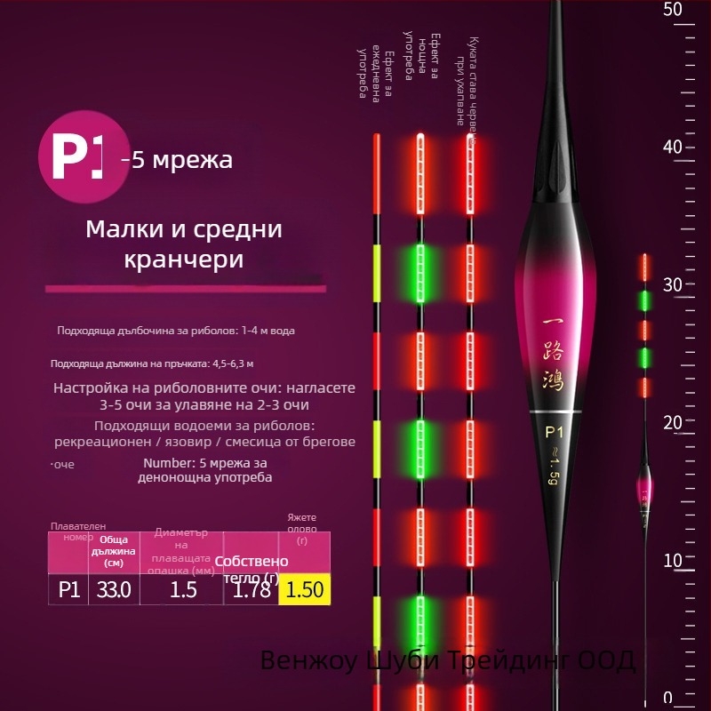 Електронен поплавък с нощно светене, висока чувствителност, ултраярък, за риболов през деня и нощта