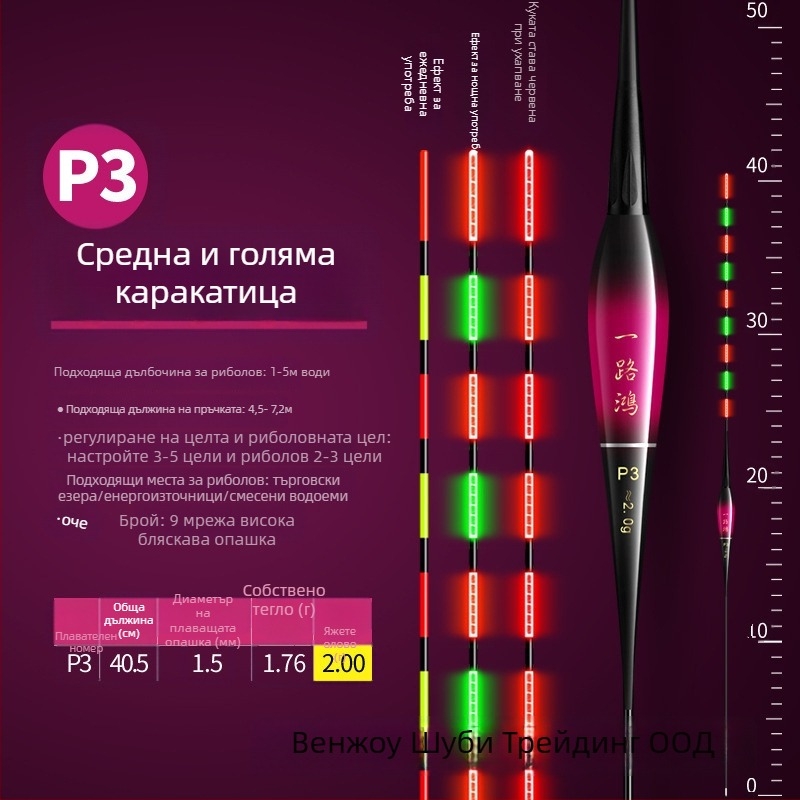 Електронен поплавък с нощно светене, висока чувствителност, ултраярък, за риболов през деня и нощта