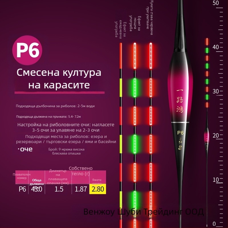 Електронен поплавък с нощно светене, висока чувствителност, ултраярък, за риболов през деня и нощта