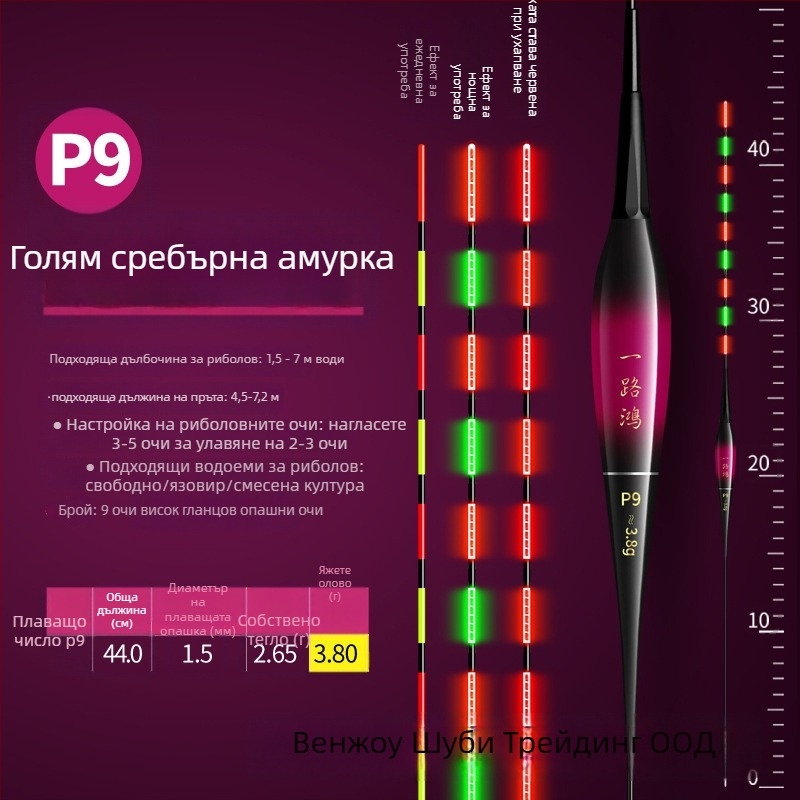 Електронен поплавък с нощно светене, висока чувствителност, ултраярък, за риболов през деня и нощта