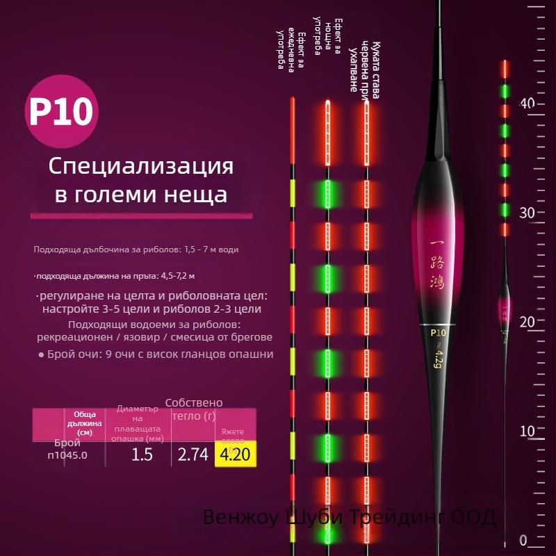 Електронен поплавък с нощно светене, висока чувствителност, ултраярък, за риболов през деня и нощта