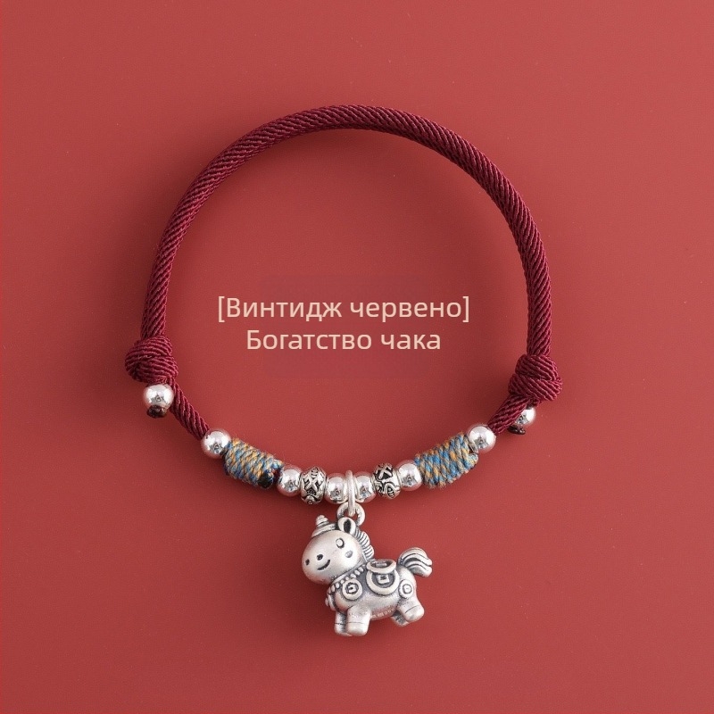Гривна от медно-сплав, ръчно мънистена, китайски стил, зодия Кон, за жени, пролет 2026