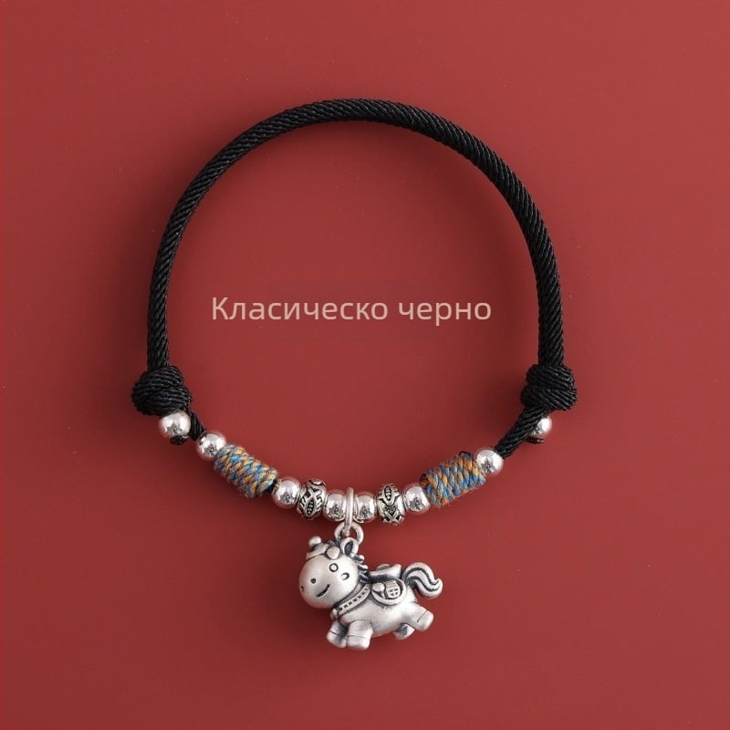 Гривна от медно-сплав, ръчно мънистена, китайски стил, зодия Кон, за жени, пролет 2026