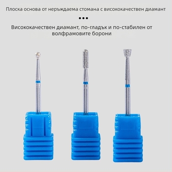 Комплект маникюрни инструменти – 6 части диамантени глави за шлайфане, късо заострена глава за полиране на ноктите, електроплатирани неръждаеми глави, OEM