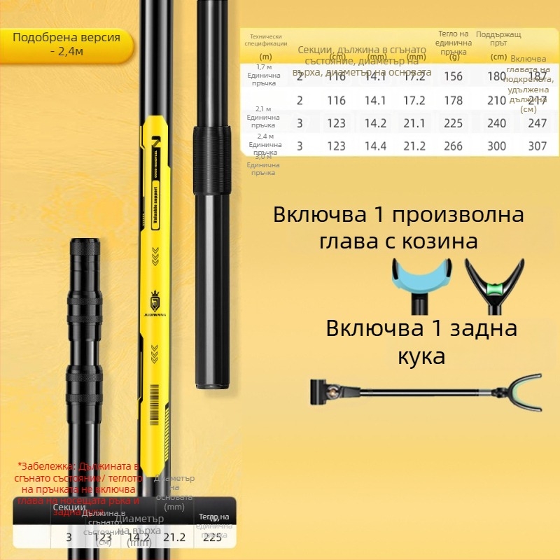 Giant Fin King Карбонова крепежна стойка за риболовна пръчка със земна щанга и многопосочно завъртане