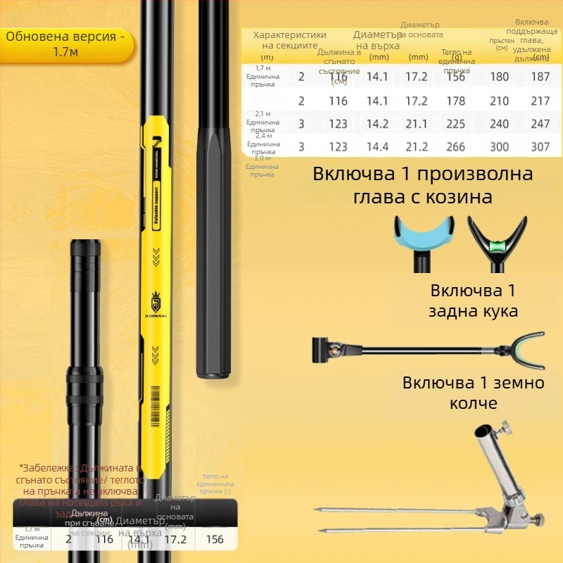 Giant Fin King Карбонова крепежна стойка за риболовна пръчка със земна щанга и многопосочно завъртане