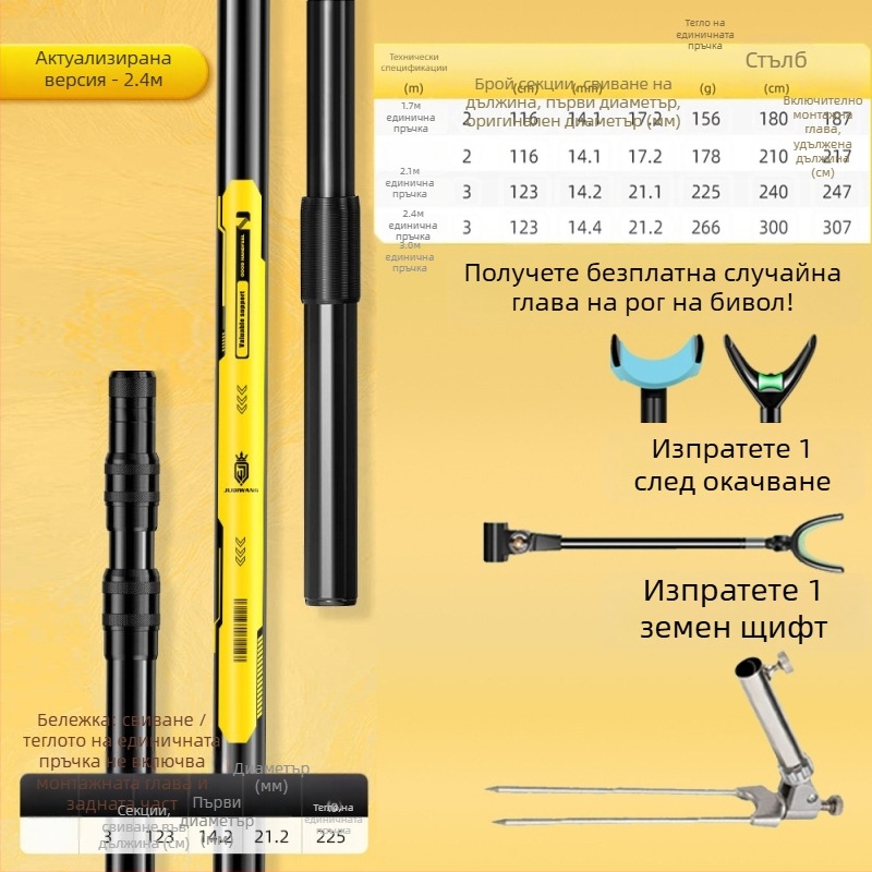 Giant Fin King Карбонова крепежна стойка за риболовна пръчка със земна щанга и многопосочно завъртане