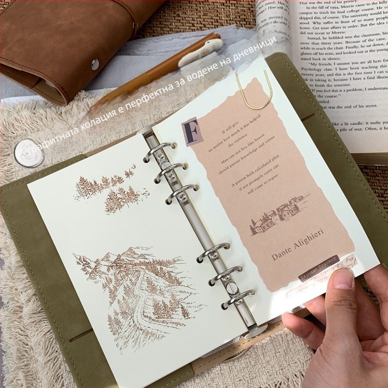 Бележник с подвижни листове, PU овча кожа обложка, стил творчески тренд, Language path