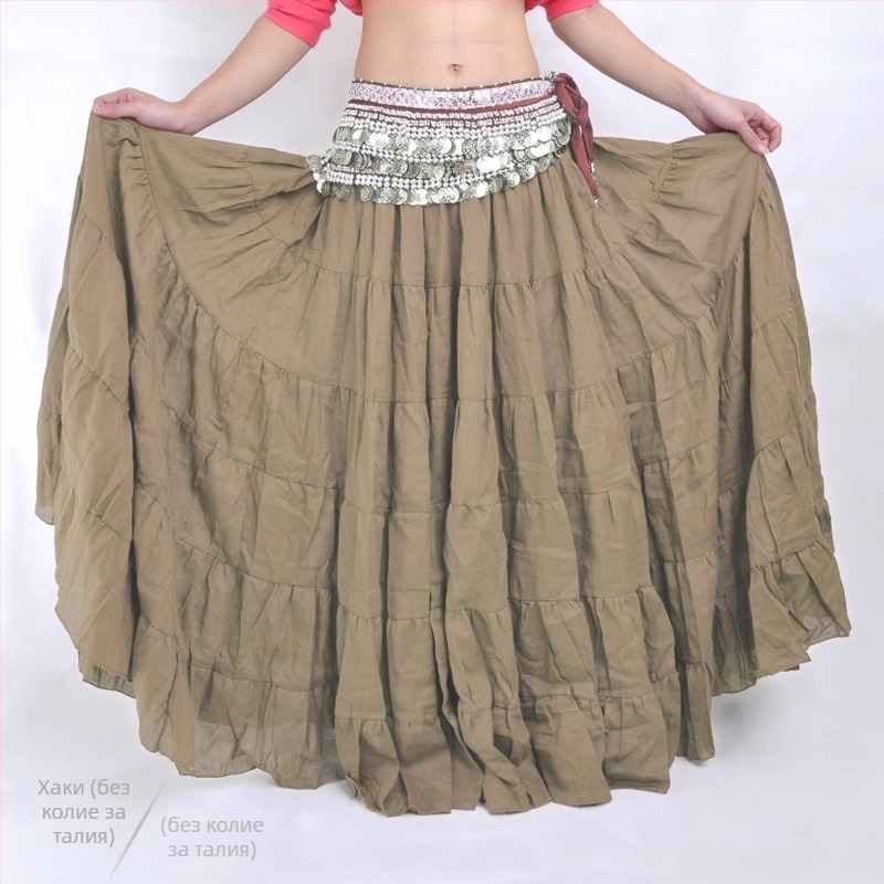 BELLYQUEEN/Dancer Belly Dance пола с пълен размах – бохемски трибал сценичен костюм, ленен външен слой с подплата от найлон, за възрастни жени, модерен танц
