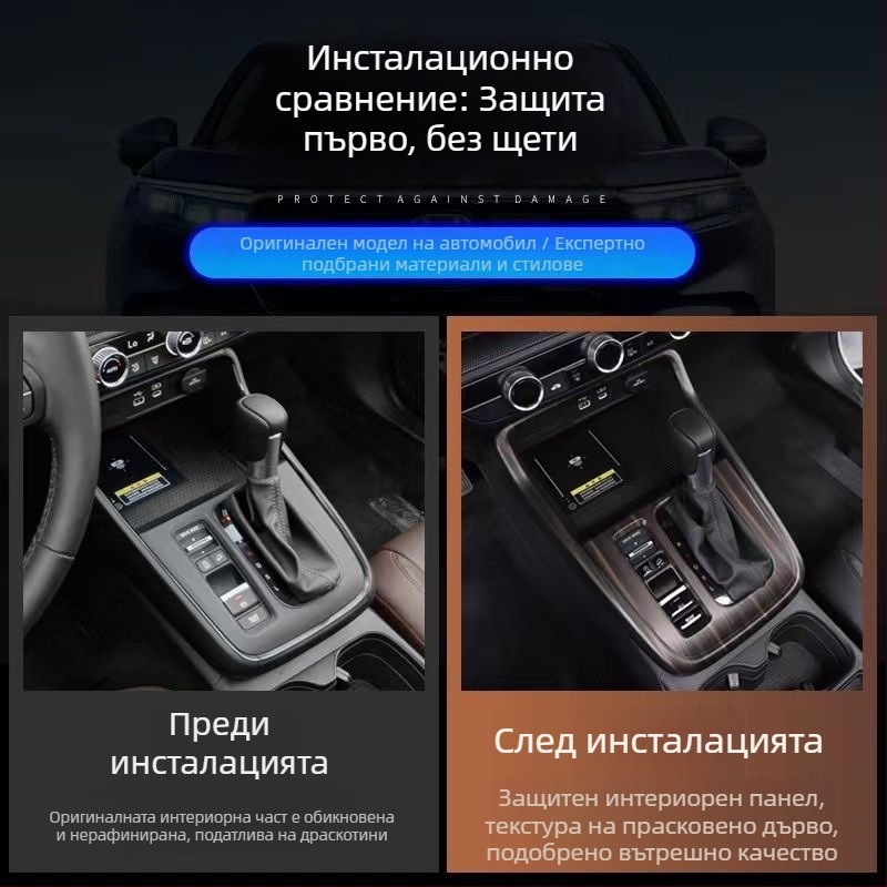 Honda CR-V 23 централен конзолен панел, рамка за лост, вътрешен повдигащ панел за стъкло, въздушен изход, пластмасова конструкция, дървена текстура