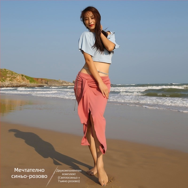 Комплект костюми за Belly Dance — ориенталски стил, едноцветен модел, ребрист плат, полиестер (Марка BELLYQUEEN/Dancer; за възрастни жени; за Belly Dance)