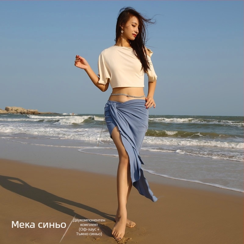 Комплект костюми за Belly Dance — ориенталски стил, едноцветен модел, ребрист плат, полиестер (Марка BELLYQUEEN/Dancer; за възрастни жени; за Belly Dance)