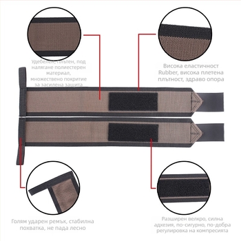 Бандаж за китка с регулируеми ленти за вдигане на тежести – полиестер и еластан, защита на китката