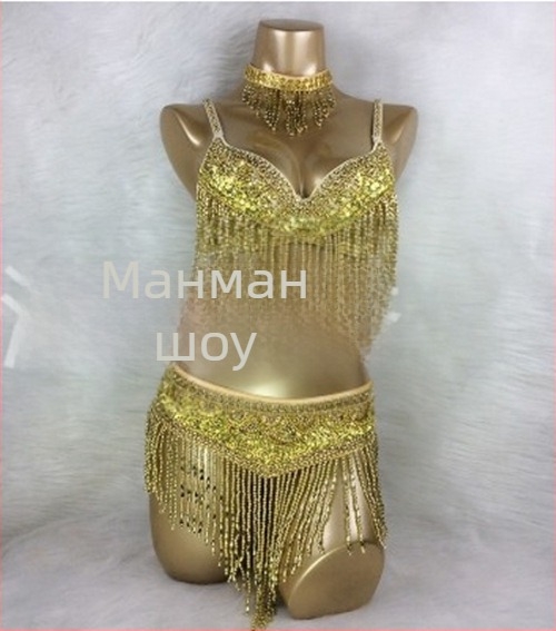 Комплект за танц на корема с ръчно бродиран сутиен и пискюли, три части, унисекс, плат Спандекс, пускане през пролетта 2025