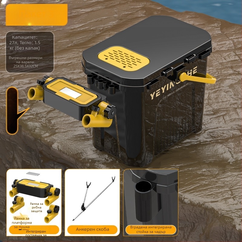 Преносима кофа за риболов със седалка и еднослойна кутия, пластмасова, капацитет под 9, многофункционален комплект за риболов