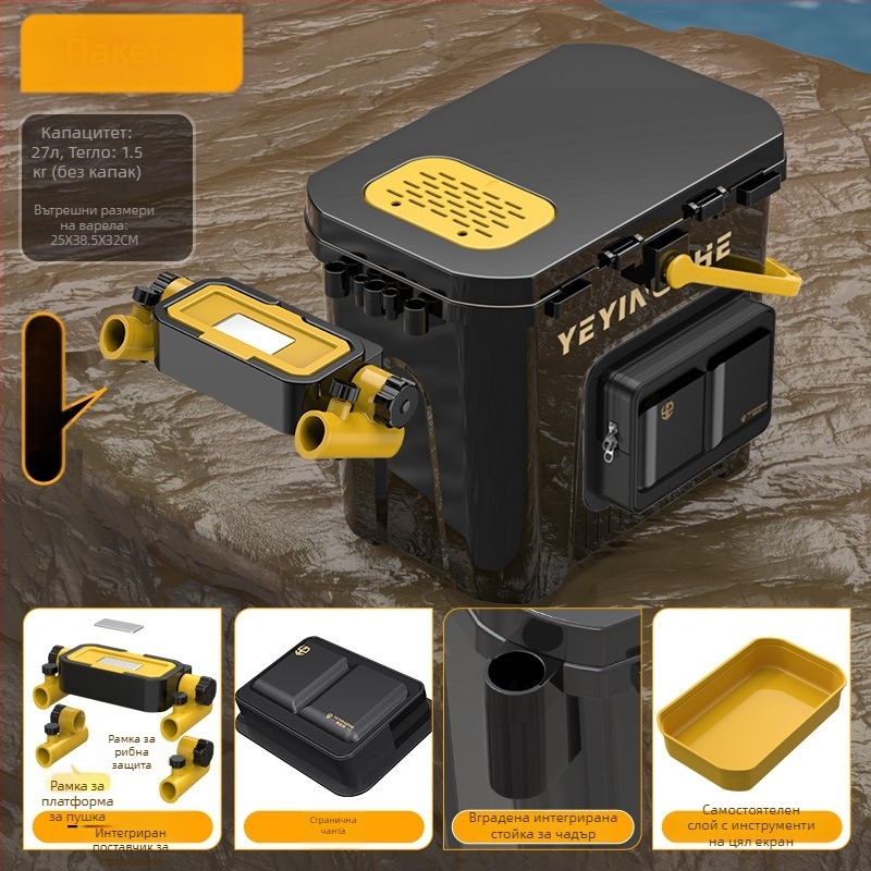 Преносима кофа за риболов със седалка и еднослойна кутия, пластмасова, капацитет под 9, многофункционален комплект за риболов