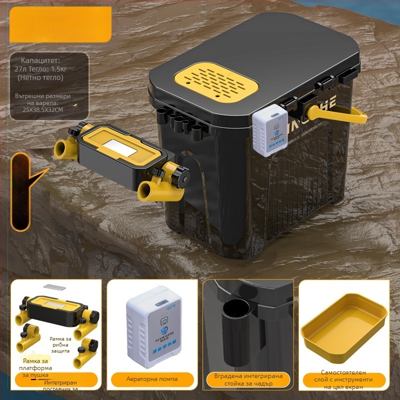 Преносима кофа за риболов със седалка и еднослойна кутия, пластмасова, капацитет под 9, многофункционален комплект за риболов