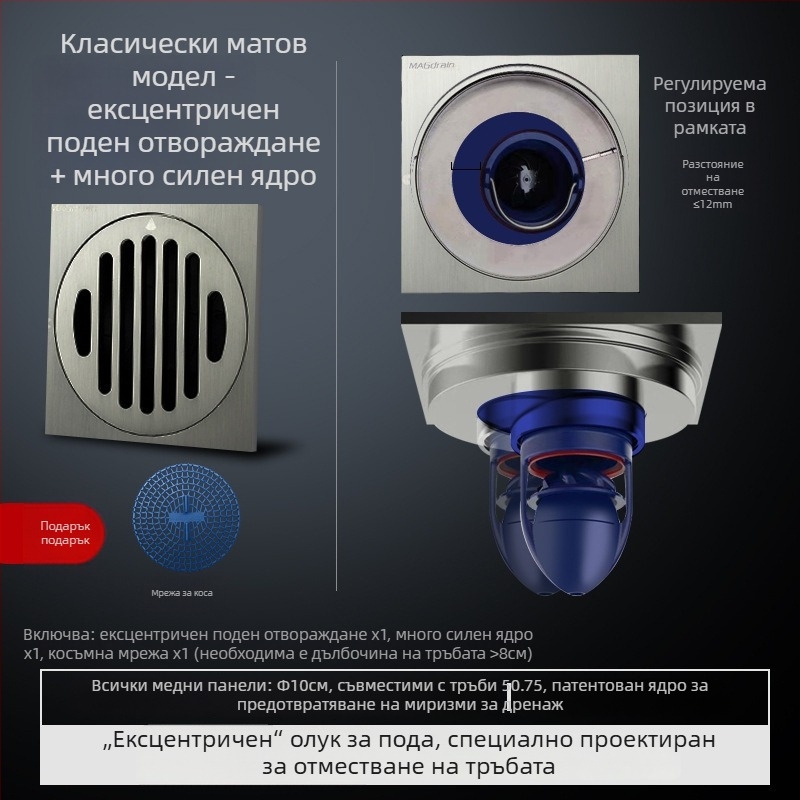 Уплътнителен пръстен за подов дренаж с регулируем диаметър – пластмасов, капак против миризми, модел Mz3ppnrs