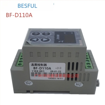 Температурен контролер BF-D110A; едноканален охлаждане и отопление; монтаж върху релса; измерва вода и въздух; работно напрежение AC 80–240 V.