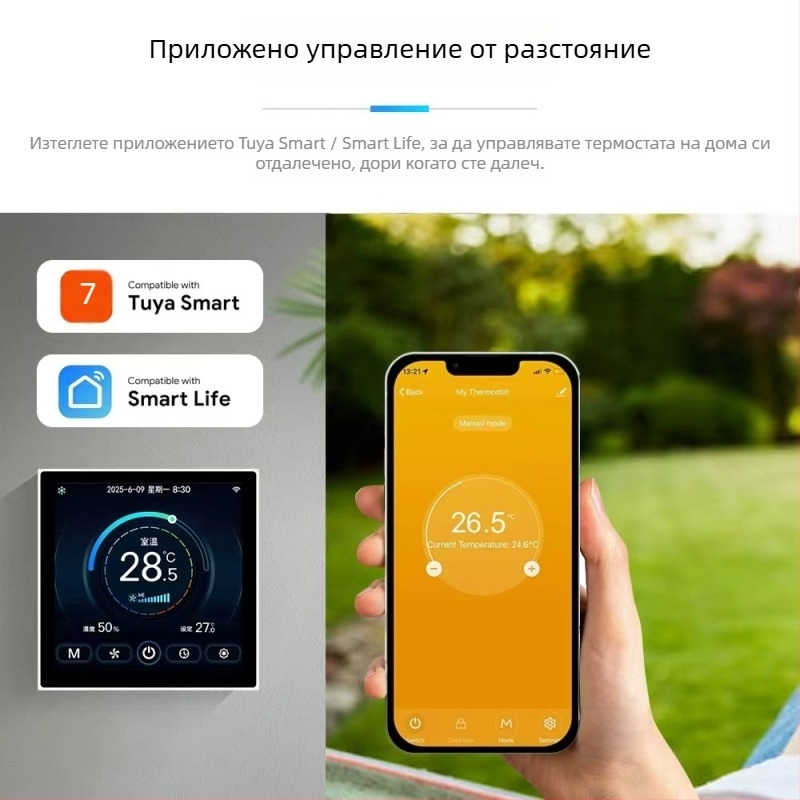Термостат 3-в-1 за централен климатик с цветен дисплей, WiFi/RS-485 дистанционно управление и панелно монтиране, 220V