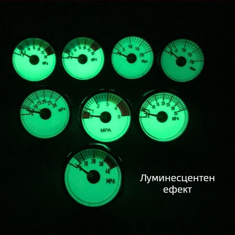 Високонапорен 25 мм луминесцентен манометр за CO2 цилиндри, 0–40 MPa