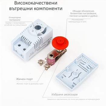 Вентилаторен термостат за шкафове – вътрешна регулация на температурата за шаси и шкафове; стенен монтаж; Напрежение: 24–250 V; Марка: Huyue Electric