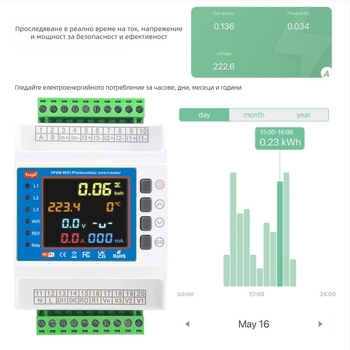 Енергиен измервател, еднофазен, LED дисплей, номинален ток 100 A, максимален ток 100 A, клас точност 1, честота 60 Hz
