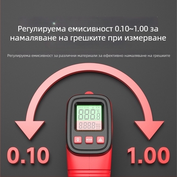 Инфрачерен безконтактен термометър с лазерно насочване, захранван с две AAA батерии, време за реакция 500 ms, за индустриално приложение