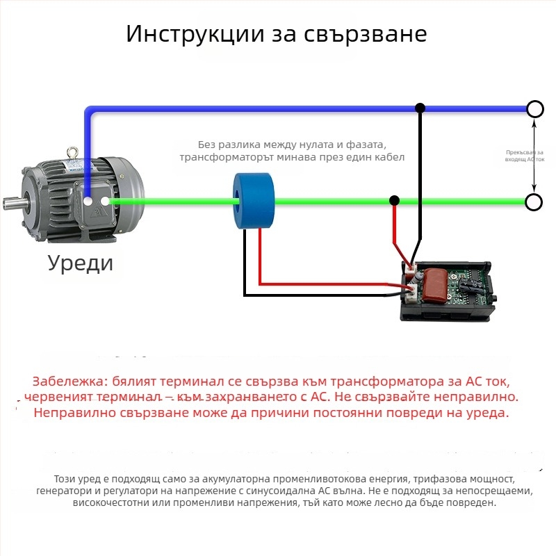 Цифров измерител на променливо напрежение, модел HKS-AC-V01, обхват 60-500 V, двоен дисплей, съвместим с трифазни системи 220/380 V.