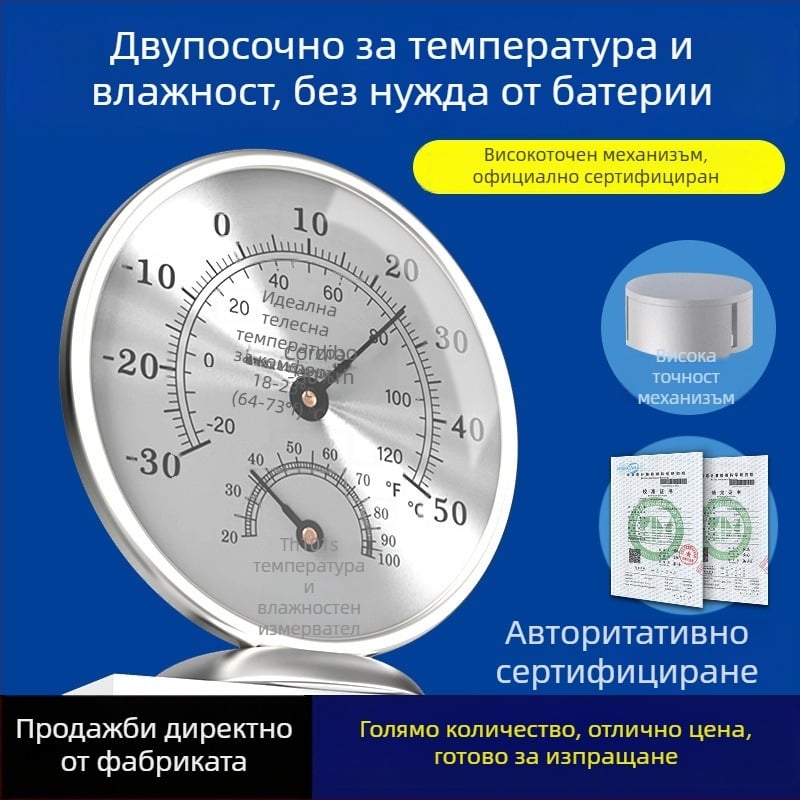 Cordibo вътрешен механичен термометър и хигрометър със сухо и мокро измерване, температура и влажност, за офиси и обществени пространства
