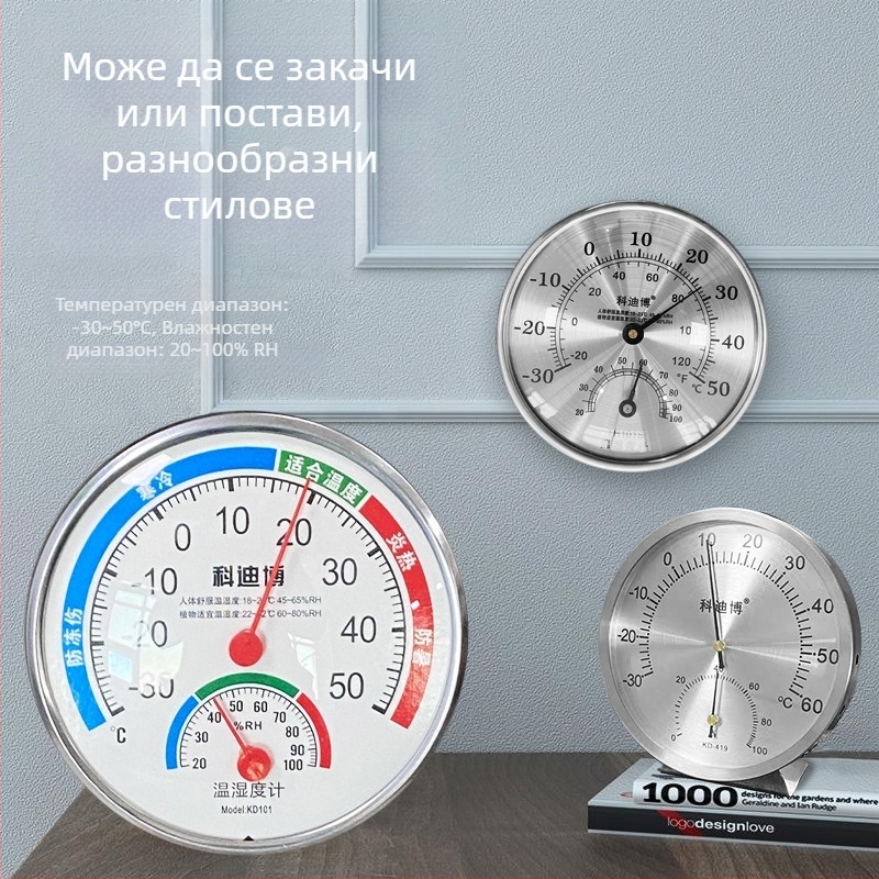 Cordibo вътрешен механичен термометър и хигрометър със сухо и мокро измерване, температура и влажност, за офиси и обществени пространства