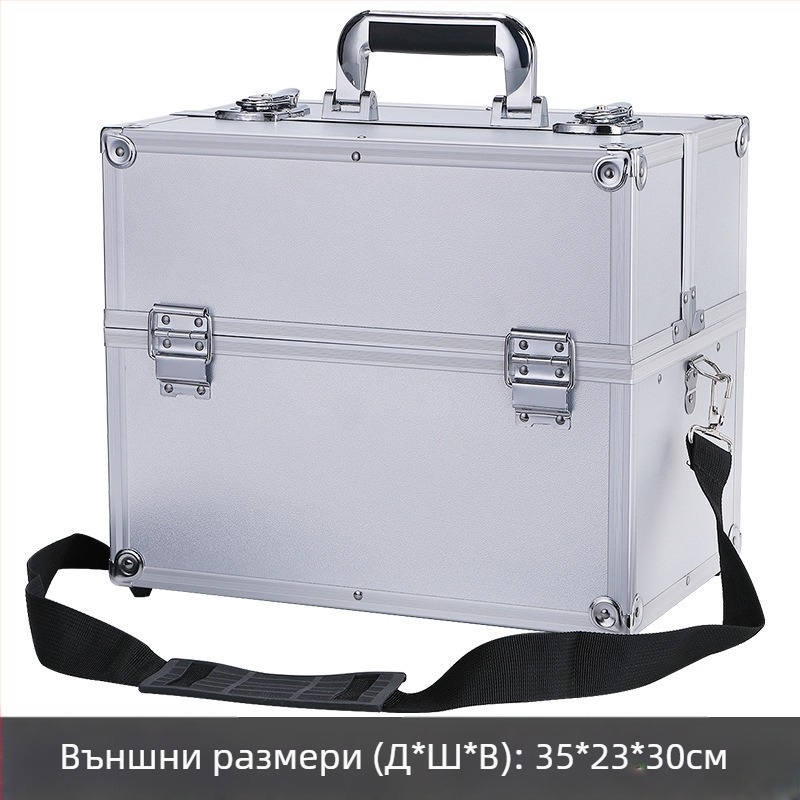 Алуминиева преносима кутия за инструменти за козметика и грижа за косата, маникюр и татуировки – с ключалка, трислоен разделител