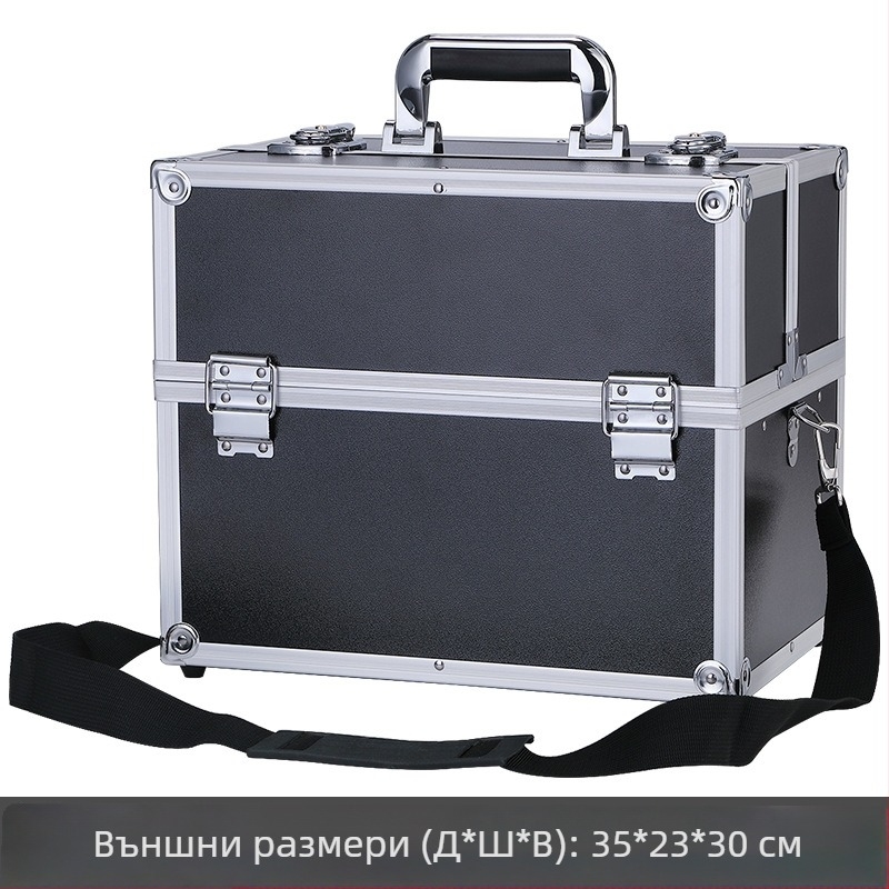 Алуминиева преносима кутия за инструменти за козметика и грижа за косата, маникюр и татуировки – с ключалка, трислоен разделител