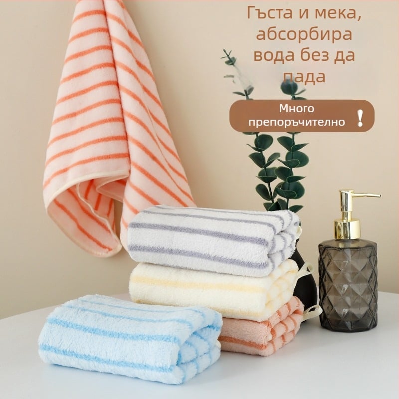 Капачка за сушене на коса от коралов флис за домашна употреба, без разпадане на влакната, бързосъхнеща и силно попивна, дебели райета кърпи за коса, лице и баня