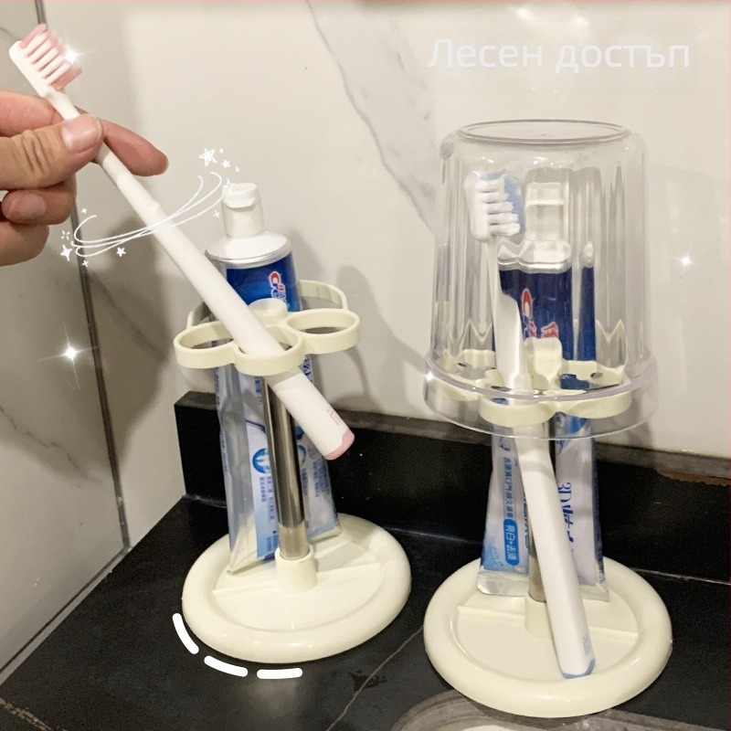 Държач за четки за зъби от пластмаса, минималистичен дизайн, съд за паста за зъби и чаша за уста, капак против прах, монтаж без пробиване