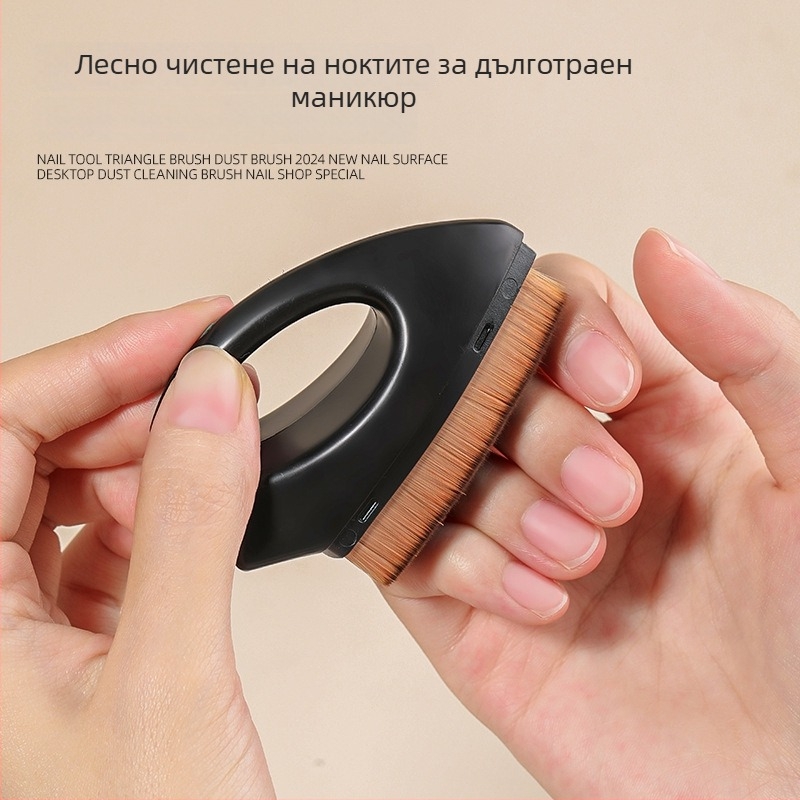 Четка за прах при предварителна обработка на нокти, триъгълна глава, ръчна за почистване на фин прах при маникюр