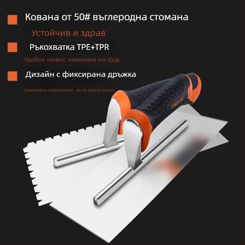 FINDER Шпакловъчен нож със зъбчат ръб за плочки, 50# стомана, пластмасова дръжка
