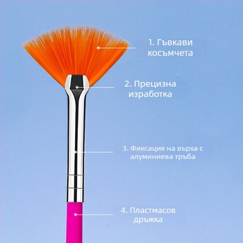 Комплект маникюрни четки, 15 бр, пластмасови дълги дръжки, опаковка OPP