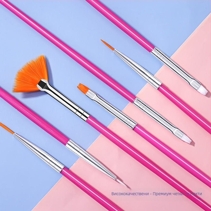 Комплект маникюрни четки, 15 бр, пластмасови дълги дръжки, опаковка OPP