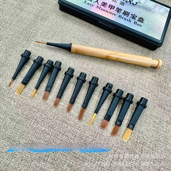 Ke Meier Комплект за маникюр с 12 сменяеми четки, преносима пластмасова дръжка и подаръчна кутия за гел маникюр – градиент и финни линии