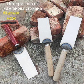 Мистрия за зидария от удебелена манганова стомана, кована; модел: плоска лопатка; предназначение: зидария, полагане на тухли и плочки