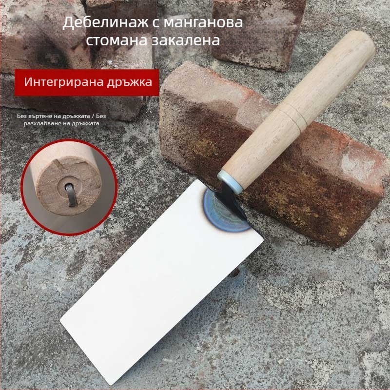 Мистрия за зидария от удебелена манганова стомана, кована; модел: плоска лопатка; предназначение: зидария, полагане на тухли и плочки