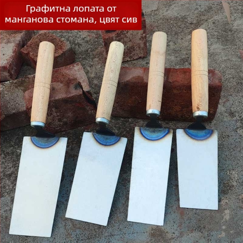 Мистрия за зидария от удебелена манганова стомана, кована; модел: плоска лопатка; предназначение: зидария, полагане на тухли и плочки