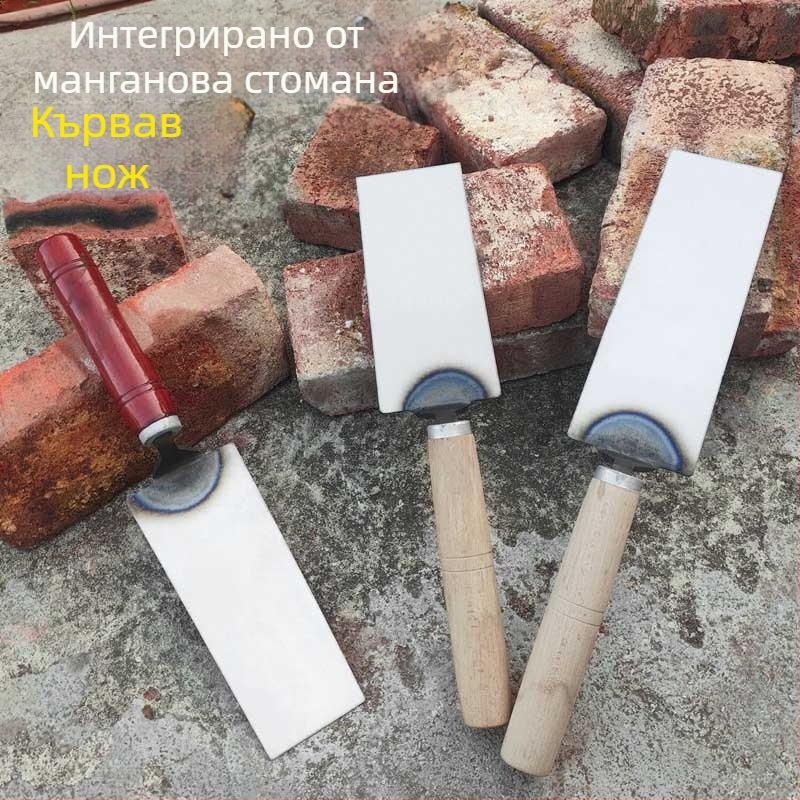 Мистрия за зидария от удебелена манганова стомана, кована; модел: плоска лопатка; предназначение: зидария, полагане на тухли и плочки