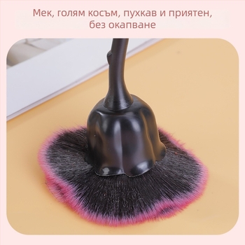 Грим четка за пудра с нейлонови и синтетични влакна, дълга дръжка ABS електроплатина, единична опаковка