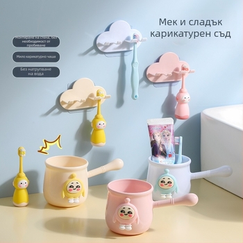 Стенно държач за четки за зъби със стил карикатура и чаша за изплакване, за домашна употреба, PP материал, възможност за печат на лого