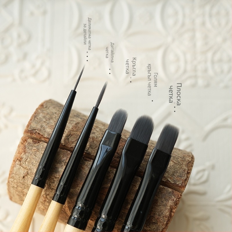 Pen Zhen комплект маникюр четки за изкуство с дълга дървена дръжка, 5 бр., японски стил