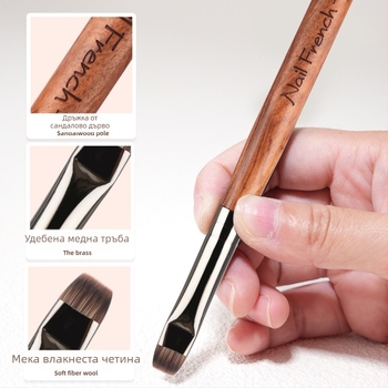 Пен за основа на лак за нокти с дървена дръжка, френски стил за обработка на ръба, кръгла и плоска глава